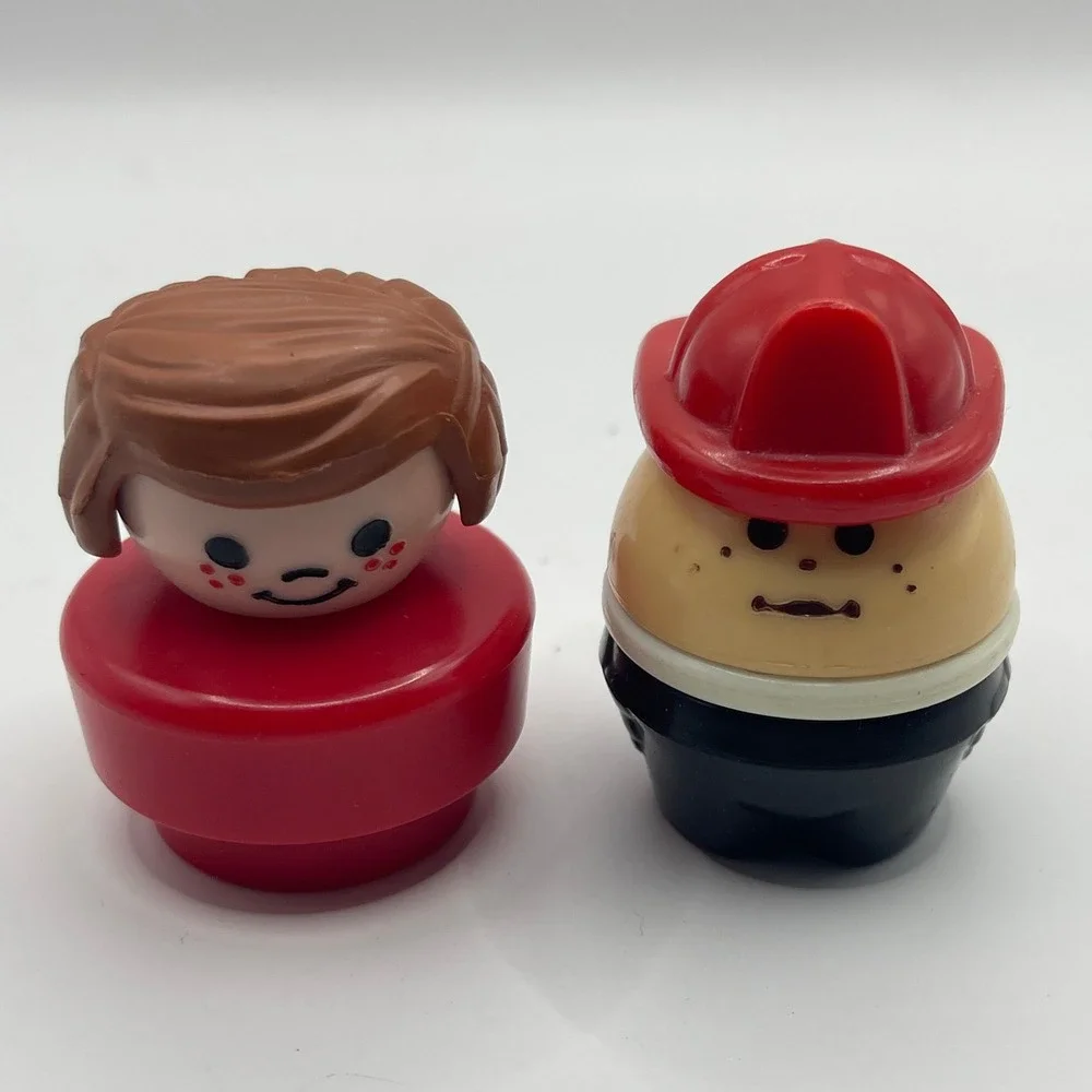 Vintage Fisher Price Little People 1990 Girl Red Dress Firefighter Figure Lot